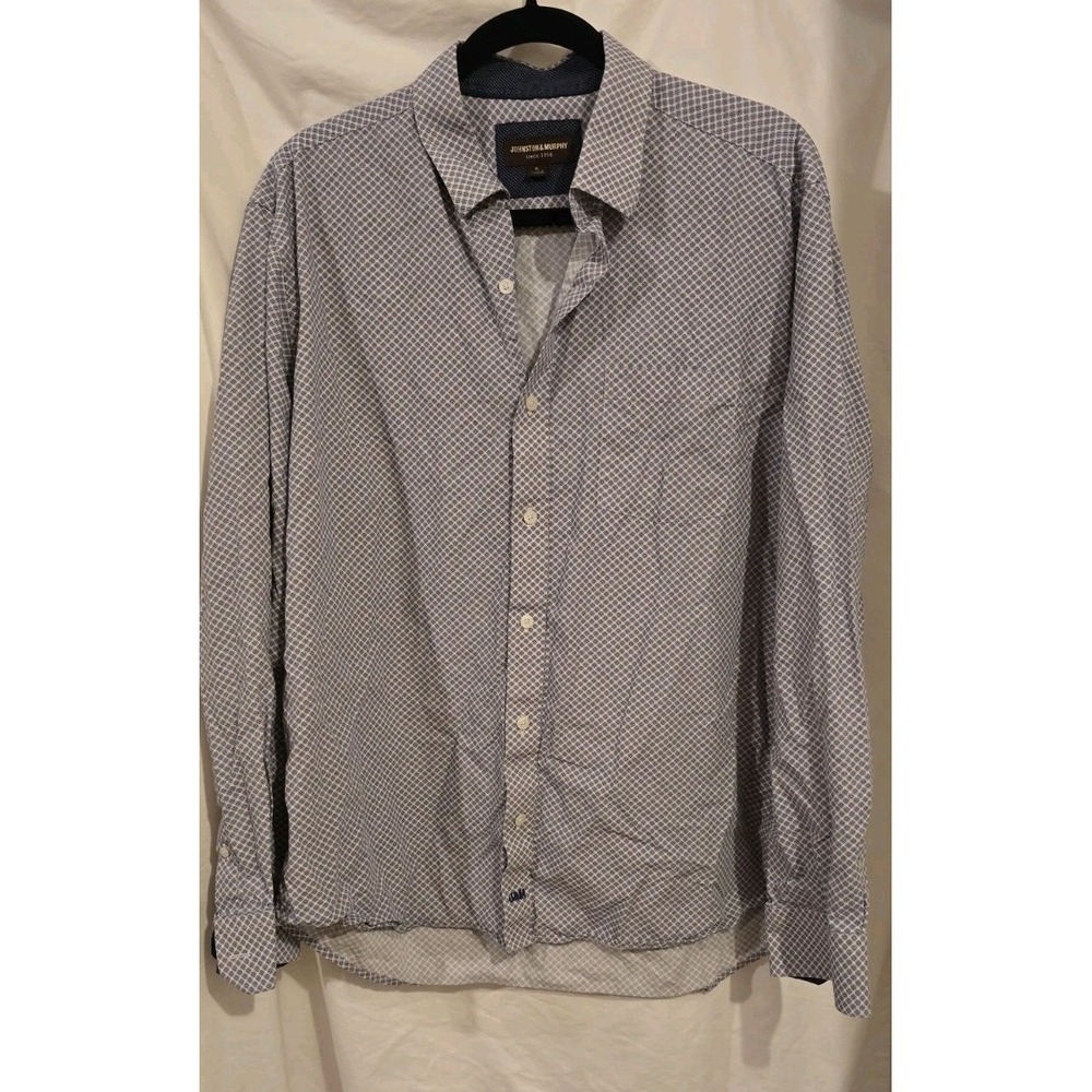 Johnston Murphy Shirt Men XL Blue Check Button Up Flip Cuff Extreme Comfort - Picture 1 of 5